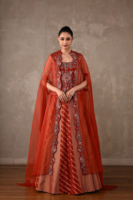 Regal Brocade Cape Lehenga Set