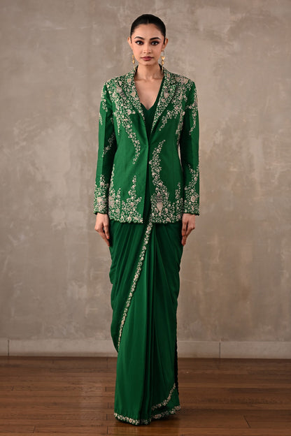Thread Embroidered Drape Saree Set