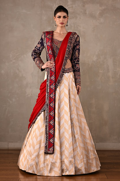 Pochampally Double Drape Silk Lehenga Set