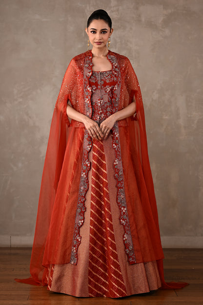 Regal Brocade Cape Lehenga Set