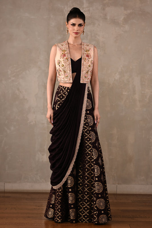 Pre-Draped Banarasi Saree Set