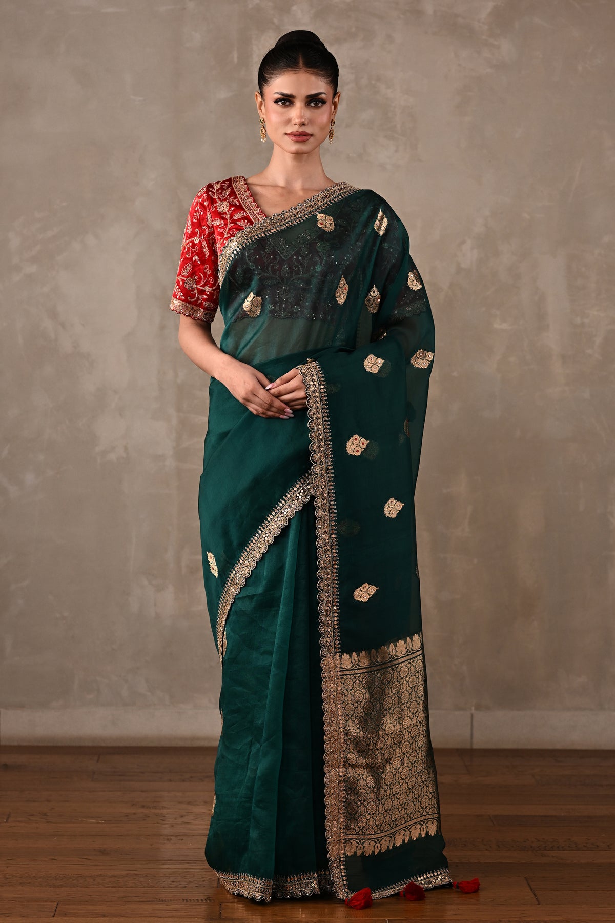Silk Saree with Zari & Tikki Embroidered Blouse