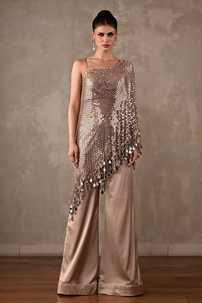 Mirror Fringe One-Shoulder Co-ord Set