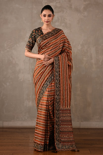 Striped Silk Saree with Embroidered Blouse