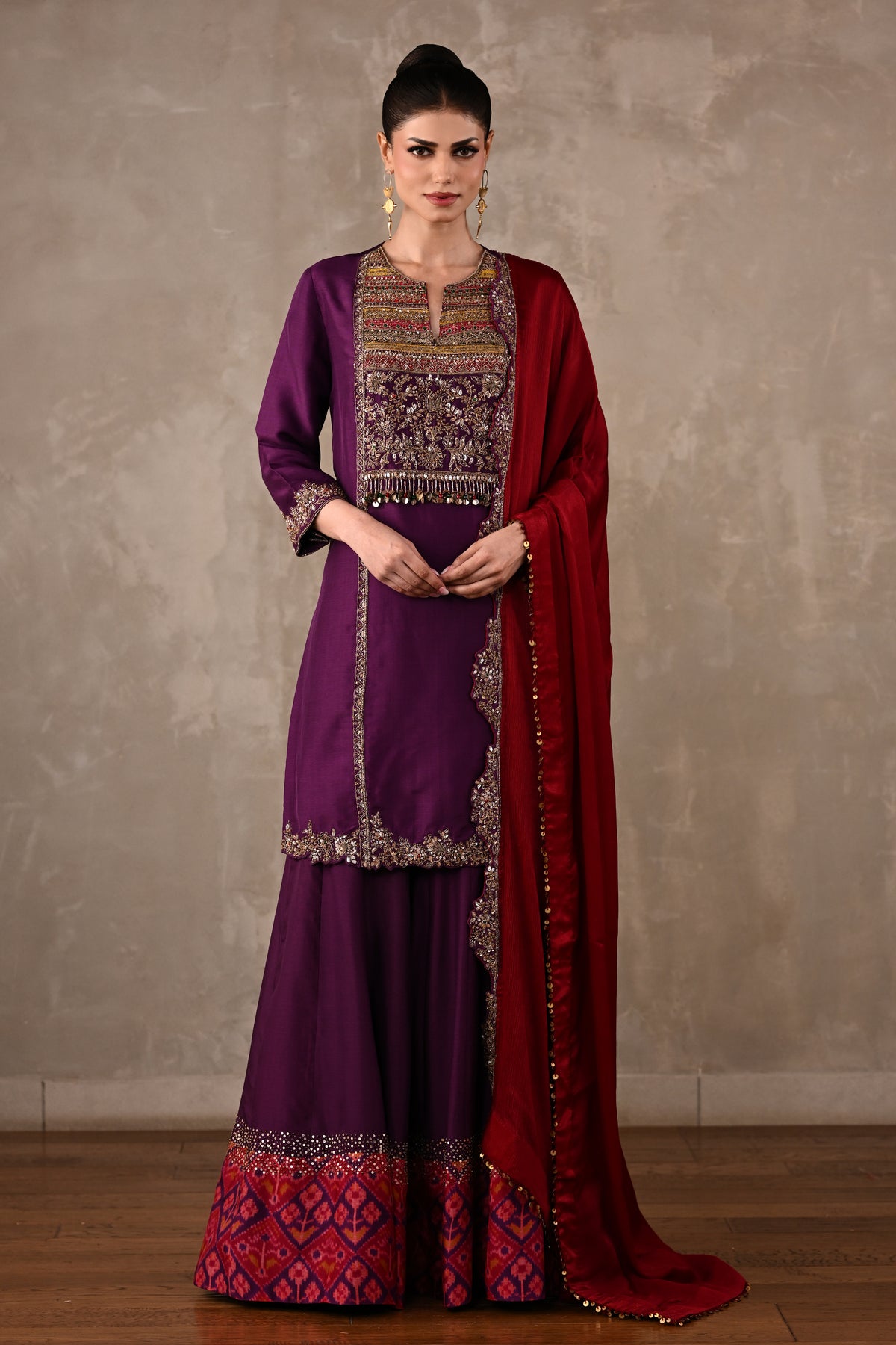 Silk Kurta Sharara Set with Zardosi Embroidery