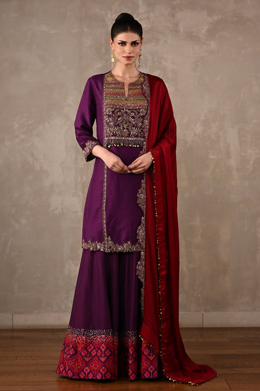 Silk Kurta Sharara Set with Zardosi Embroidery