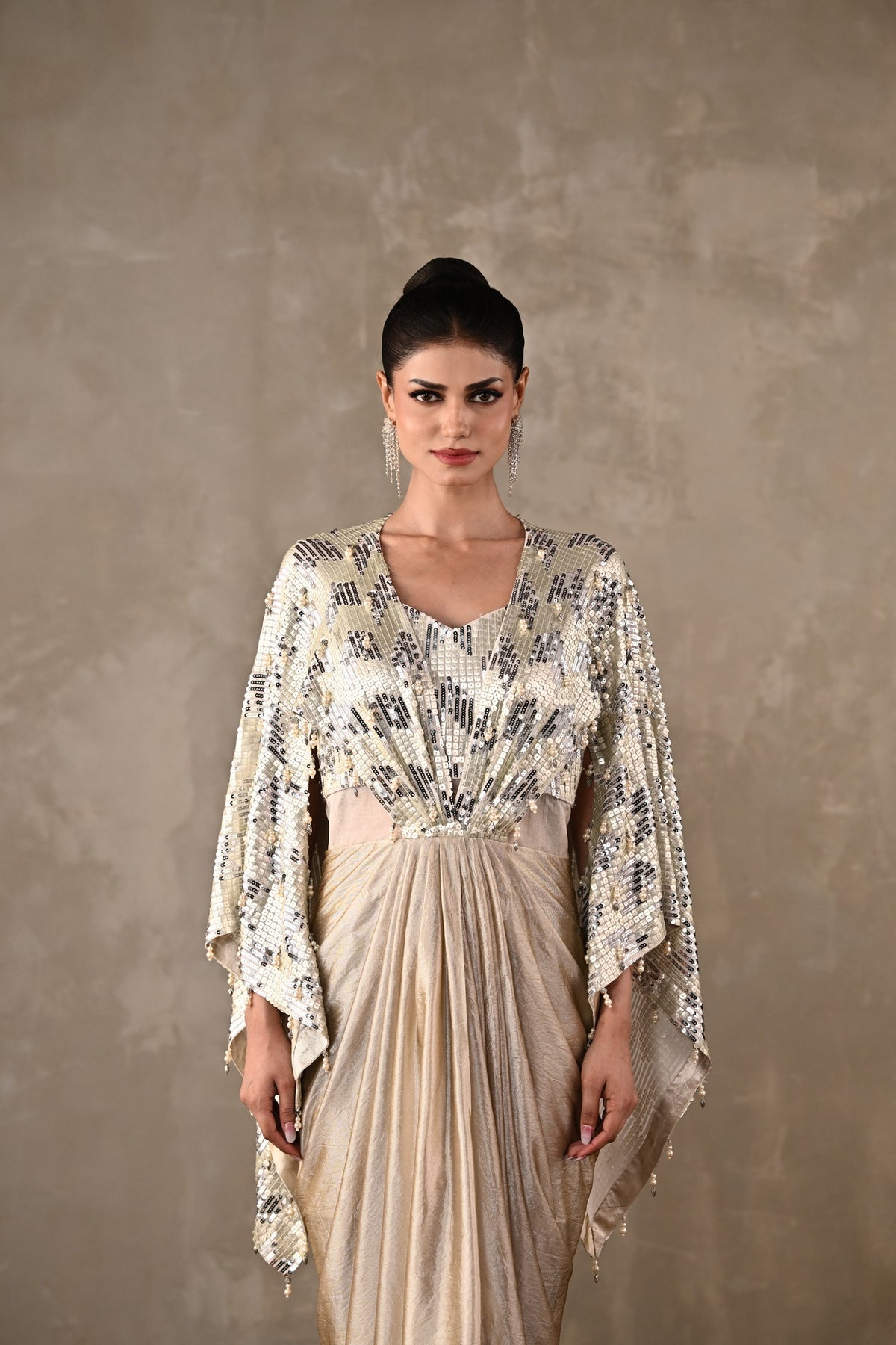 Pearl Cascade Drape Gown