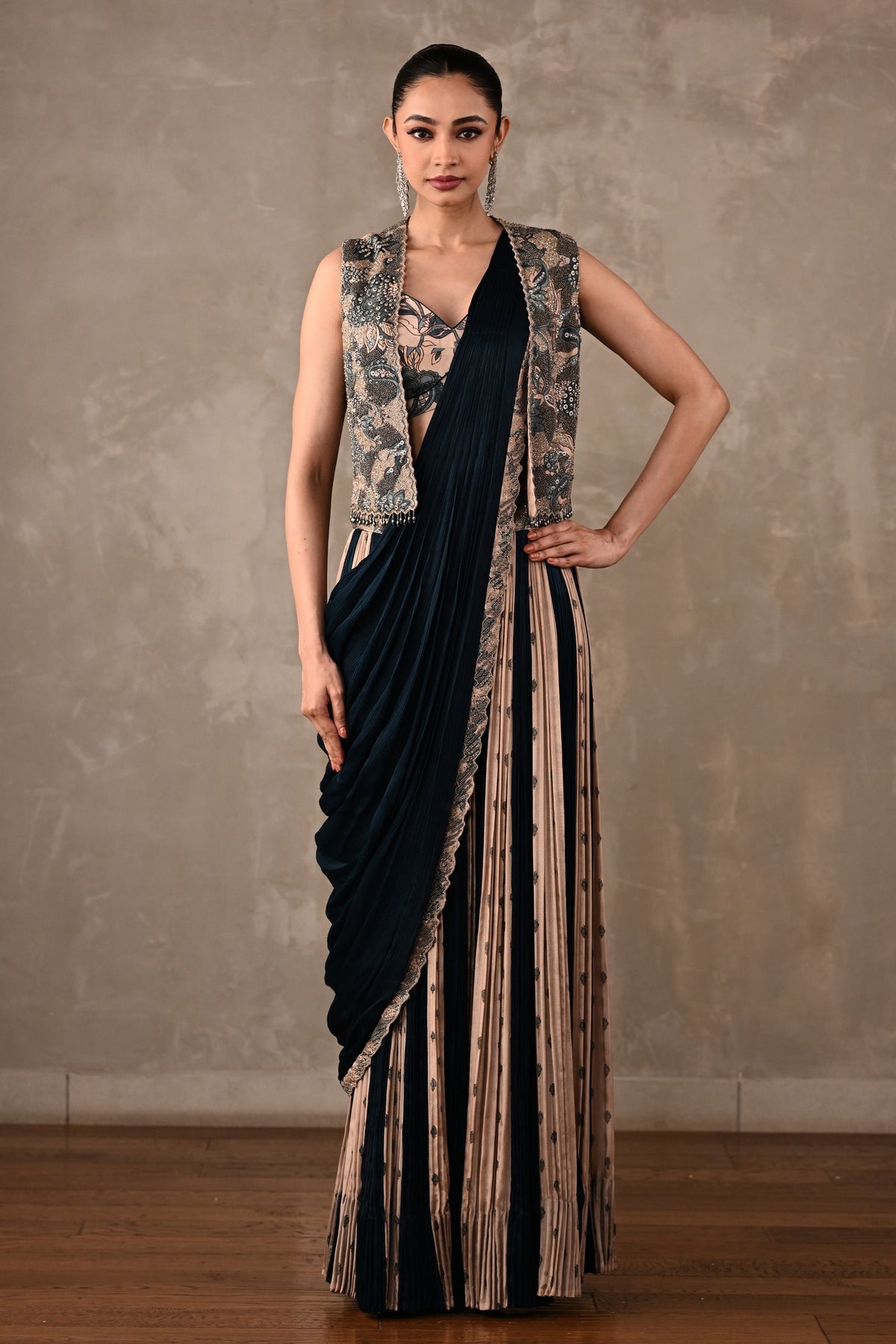 Colourblock Drape Saree Set