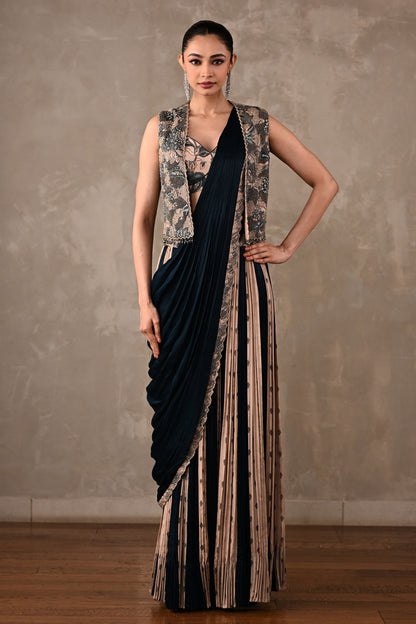 Colourblock Drape Saree Set