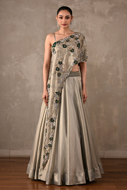 Floral On-Shoulder Lehenga Set