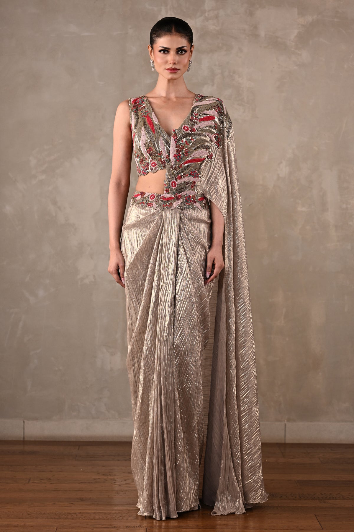 Embellished Draped Saree Ensemble