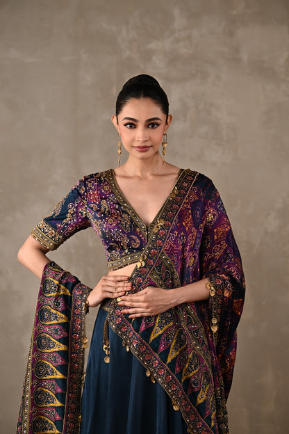 Ajrakh Satin Lehenga Set
