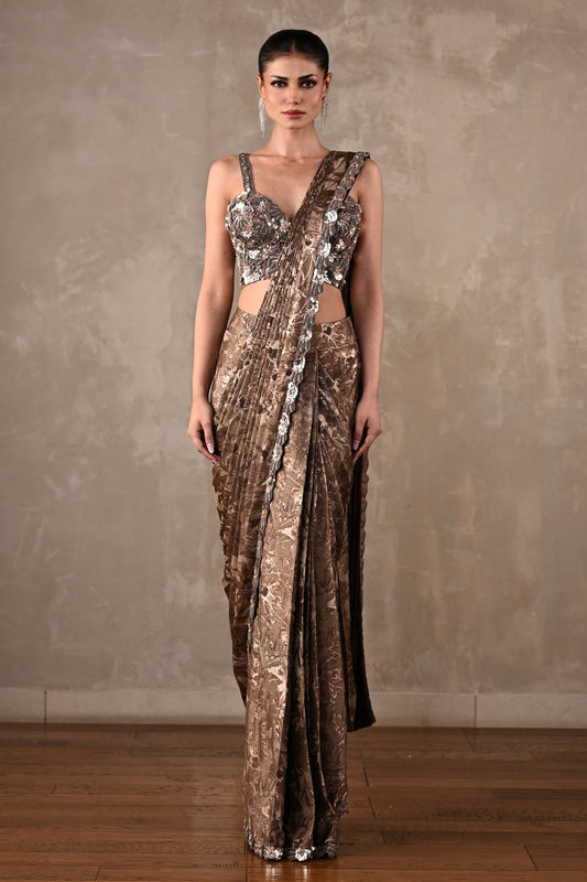 Tone-on-Tone Drape Saree Set