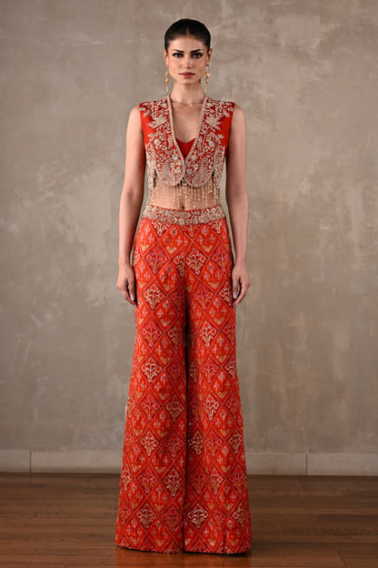 Embellished Silk Waistcoat & Pochampally Pants Set