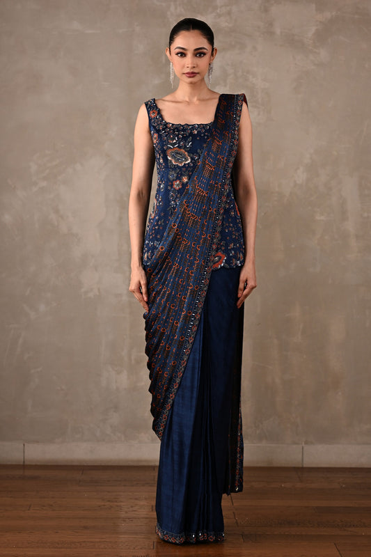 Printed Draped Saree Ensemble