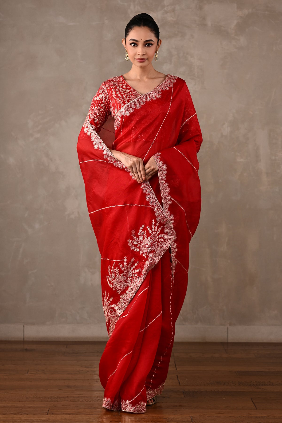 Organza Saree with Kasab & Sequin Embroidered Blouse