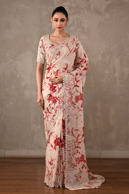Floral Printed Embellished Saree Set