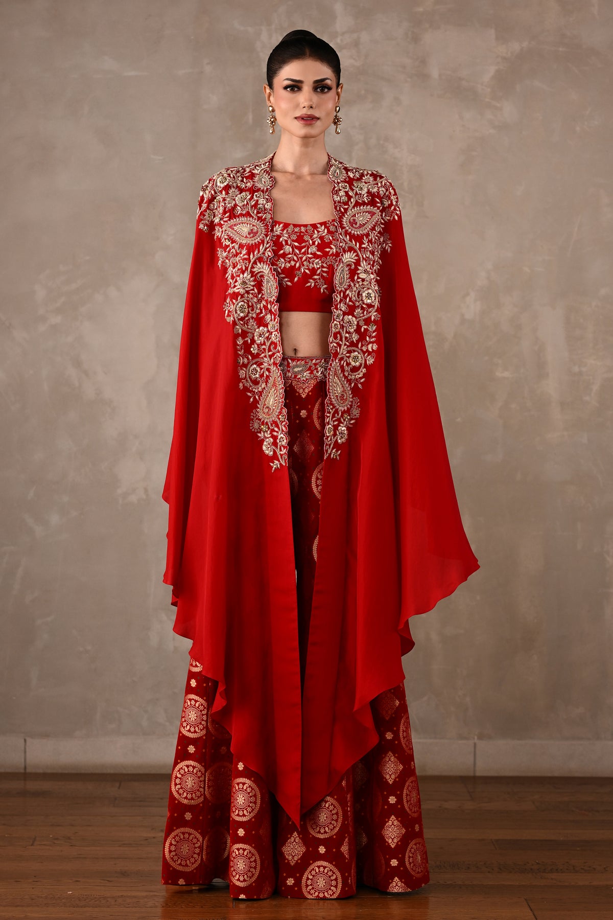 Embroidered Cape & Banarasi Pants Set