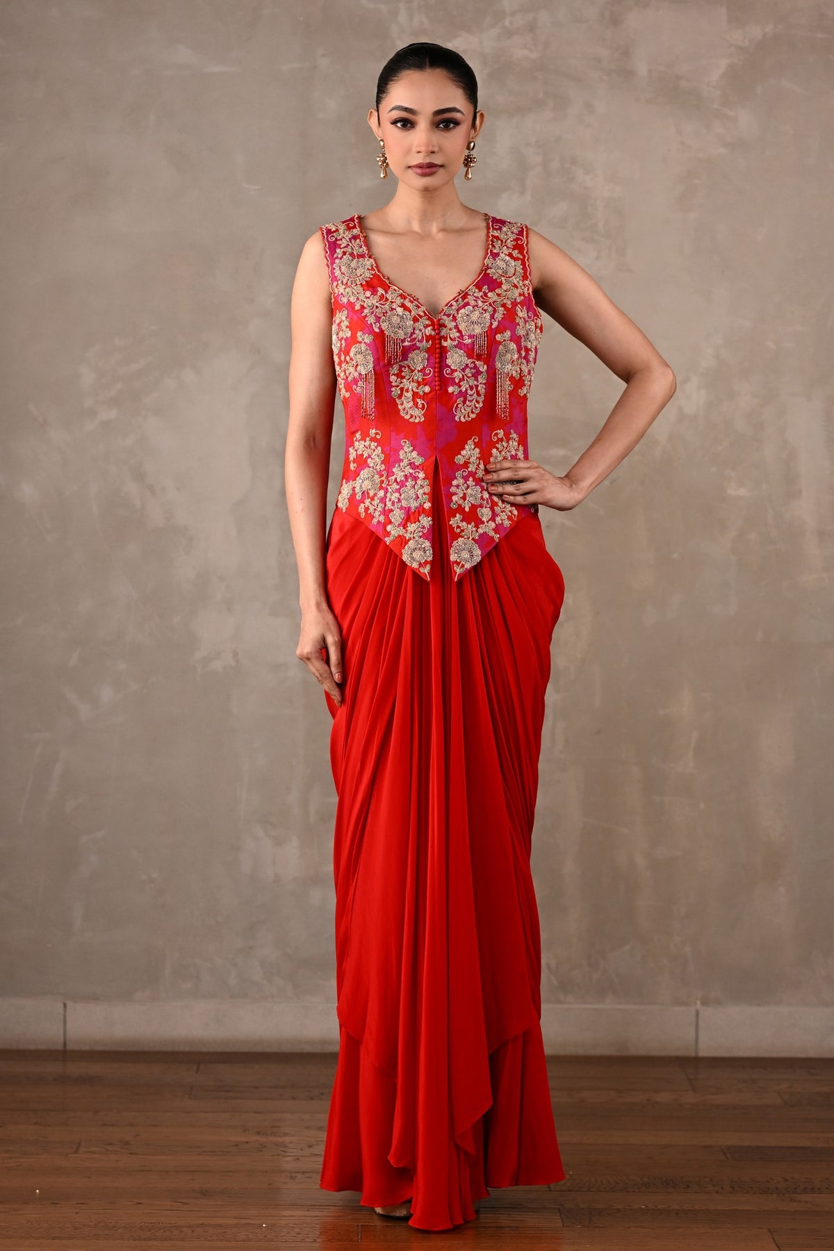 Embroidered Crepe Drape Co-ord Set
