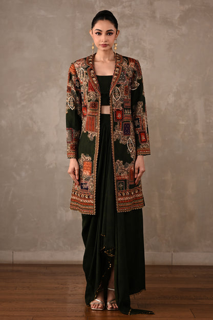 Patchwork-Inspired Long Jacket Skirt Set