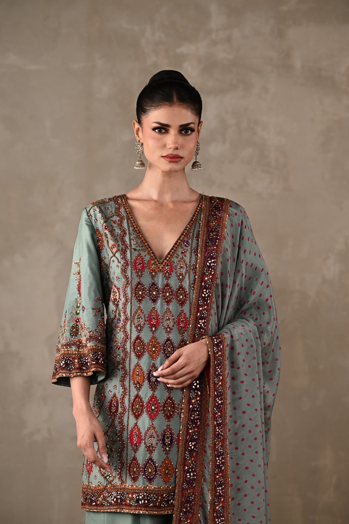 Printed Embellished Kurta Sharara Set