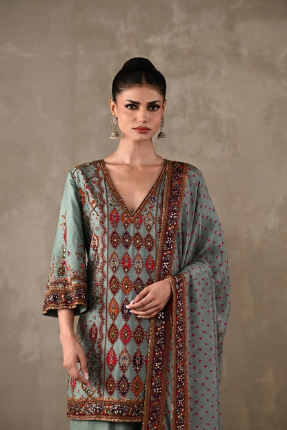 Printed Embellished Kurta Sharara Set