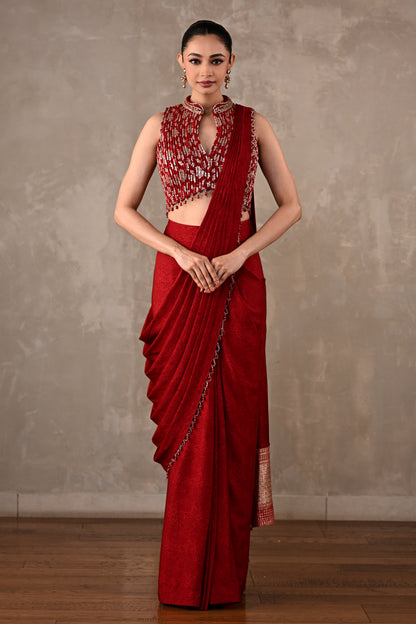 Embroidered Drape Saree Set