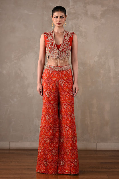 Embellished Silk Waistcoat & Pochampally Pants Set