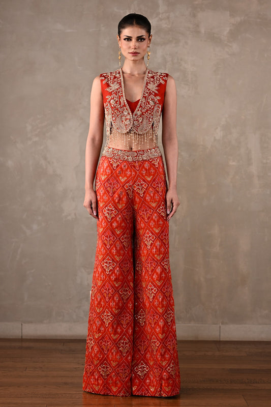 Embellished Silk Waistcoat & Pochampally Pants Set