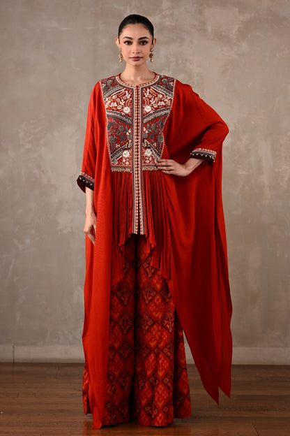 Embellished Silk Cape Co-Ord Set