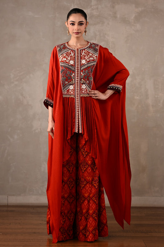 Embellished Silk Cape Co-Ord Set