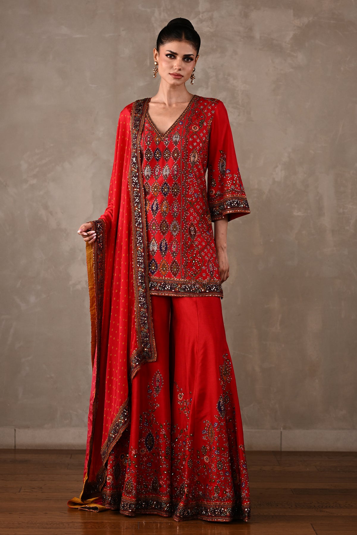 Printed Embellished Kurta Sharara Set