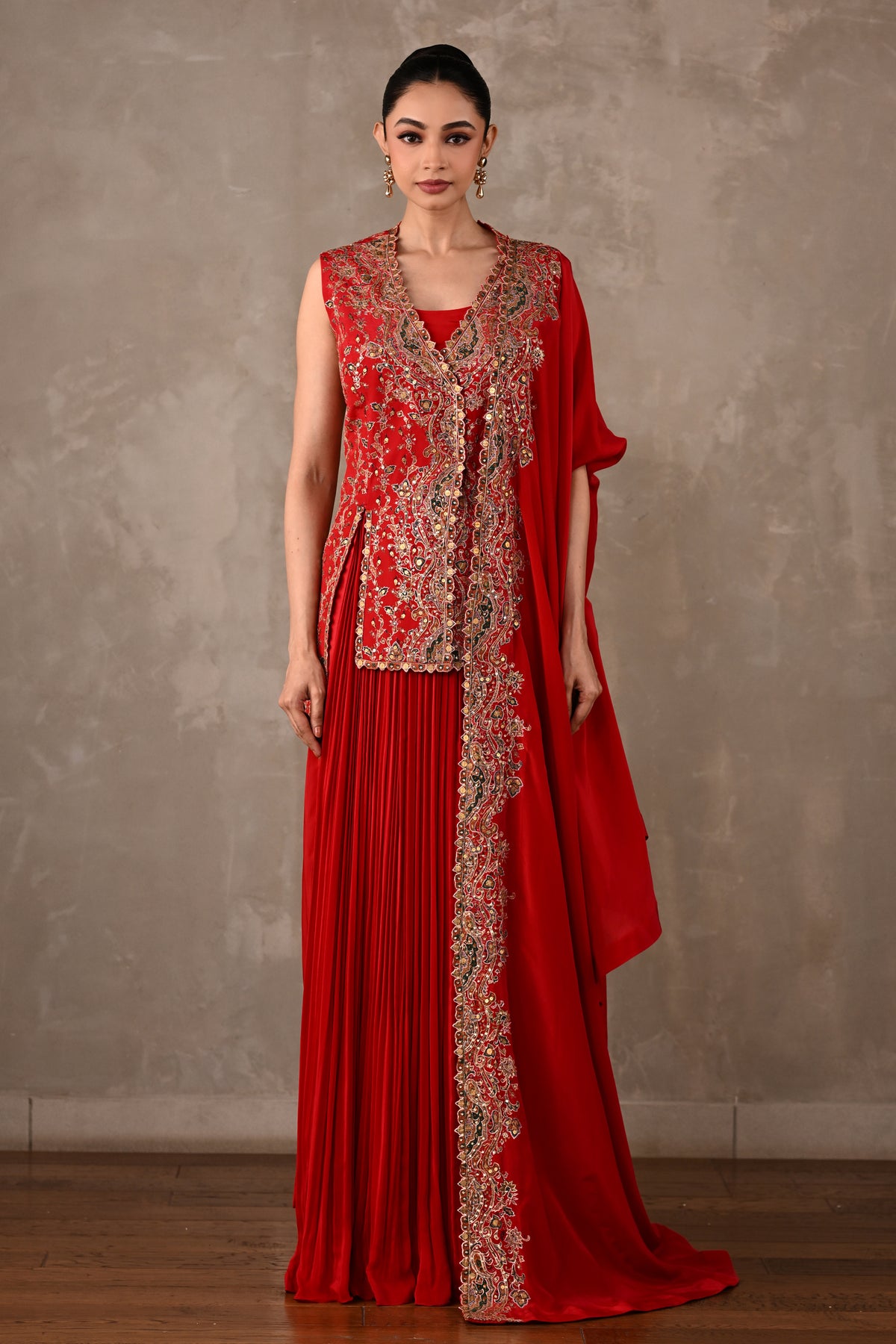 Embroidered Pleated Sharara Set