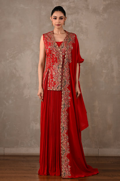 Embroidered Pleated Sharara Set