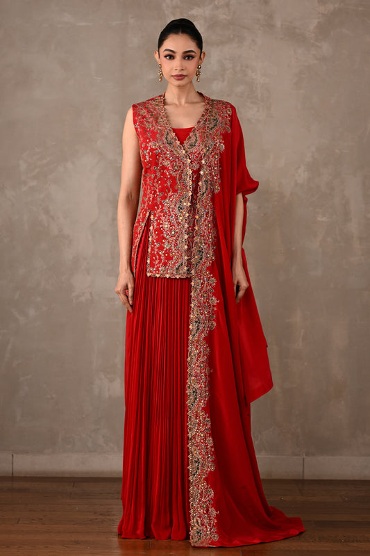 Embroidered Pleated Sharara Set
