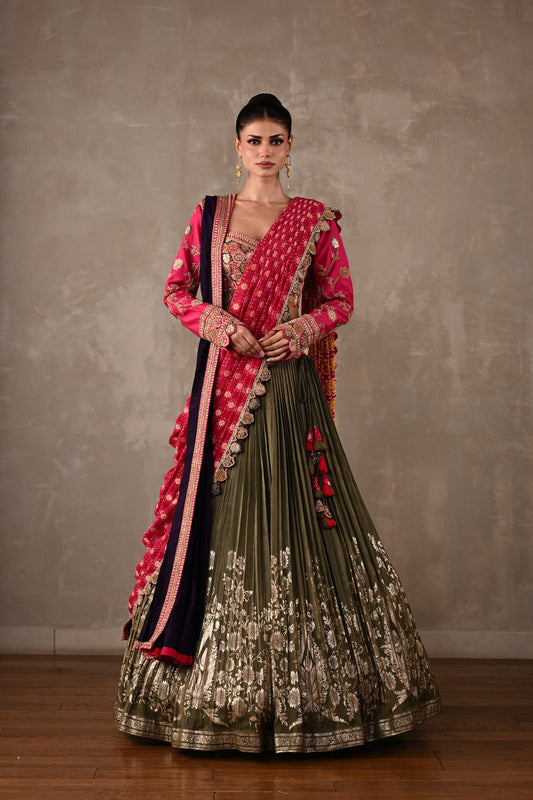 Heirloom Double Dupatta Pleated Lehenga Set
