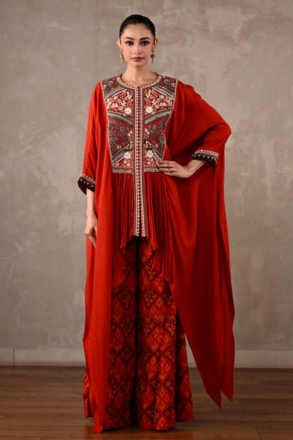 Embellished Silk Cape Co-Ord Set