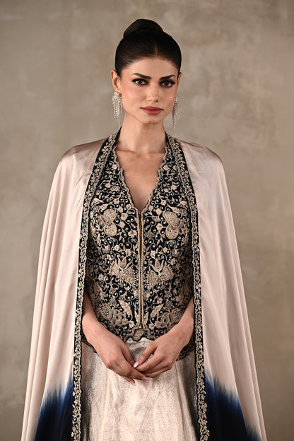Brocade Chanderi Cape Lehenga Set