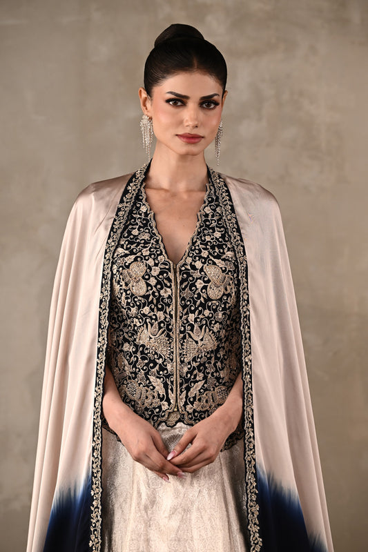Brocade Chanderi Cape Lehenga Set