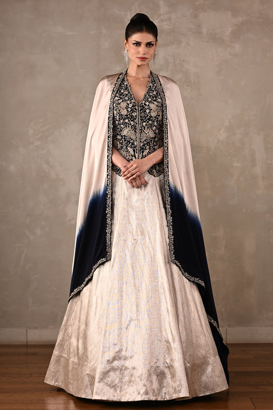 Brocade Chanderi Cape Lehenga Set