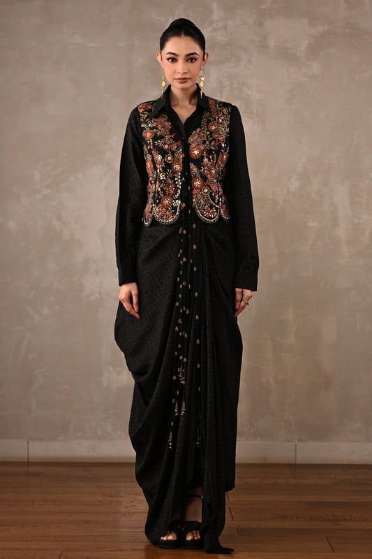 Printed Zardosi Waistcoat Skirt Set