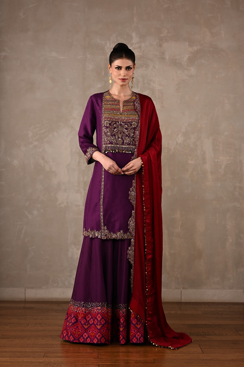 Silk Kurta Sharara Set with Zardosi Embroidery