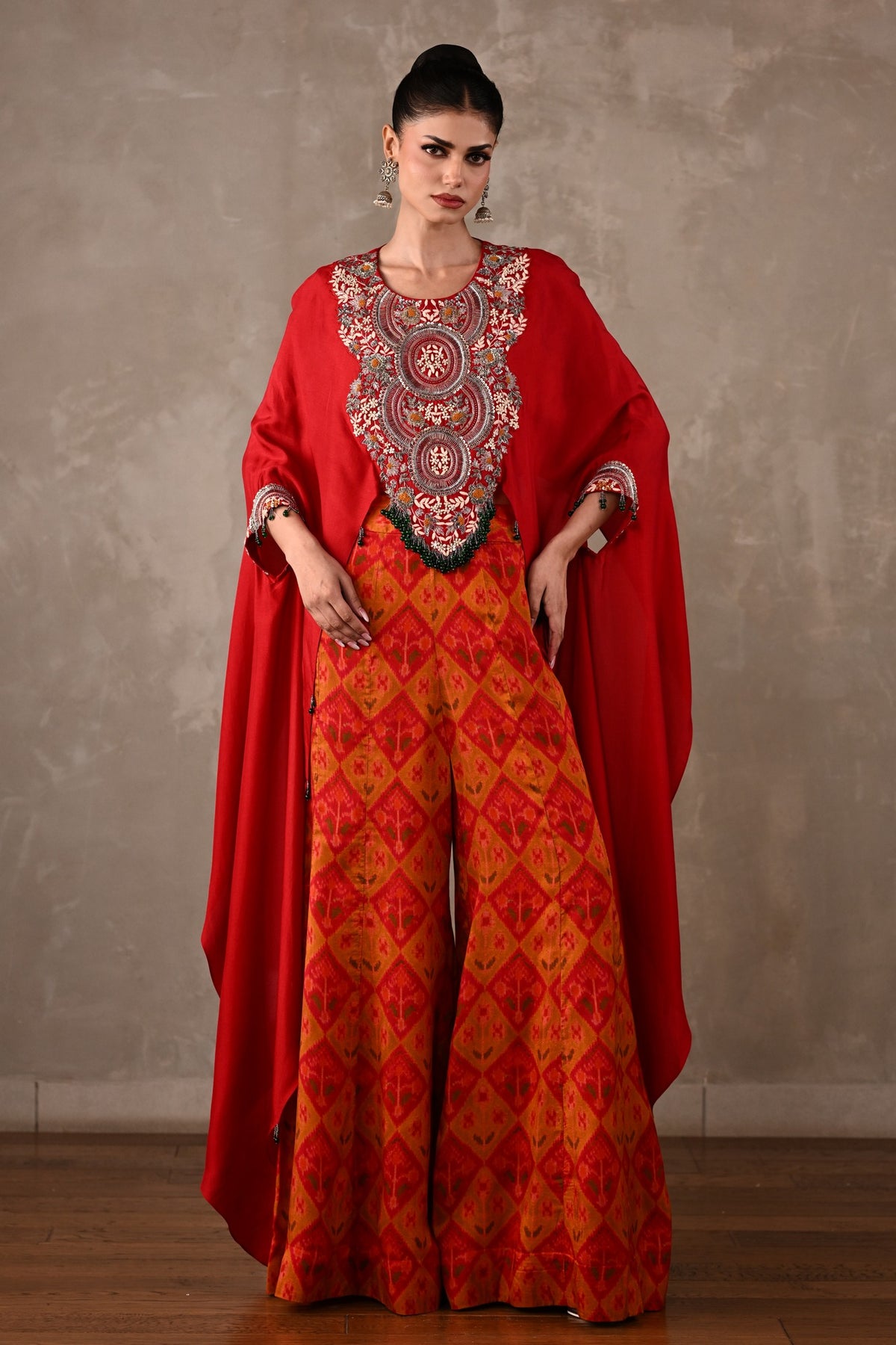 Embroidered Cape Top & Pochampally Pants Set