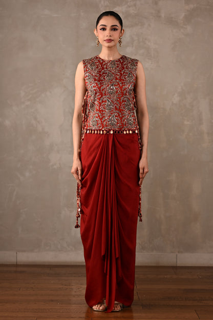 Zardosi Bib Top & Draped Skirt Set