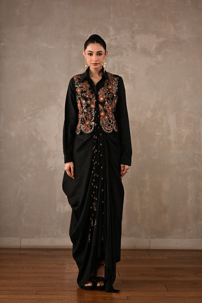 Printed Zardosi Waistcoat Skirt Set