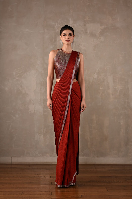 Celeste Pre-Draped Satin Saree Set