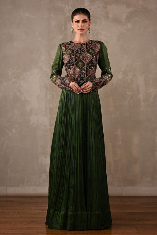 Patchwork-Inspired Embroidered Yoke Gown Set