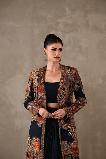 Patchwork-Inspired Long Jacket Skirt Set