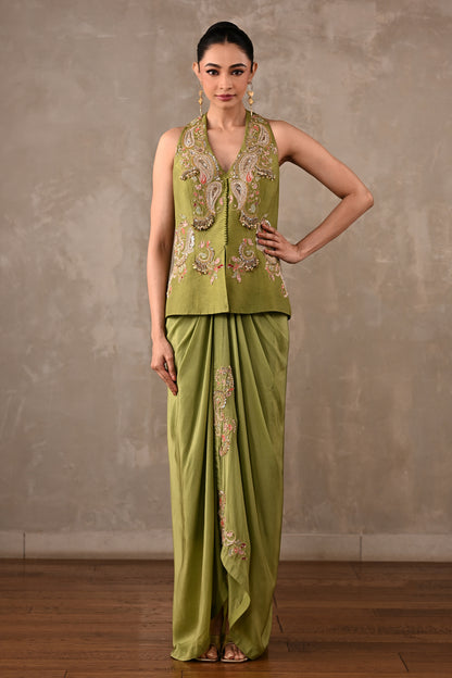 Paisley Embroidered Drape Skirt Set
