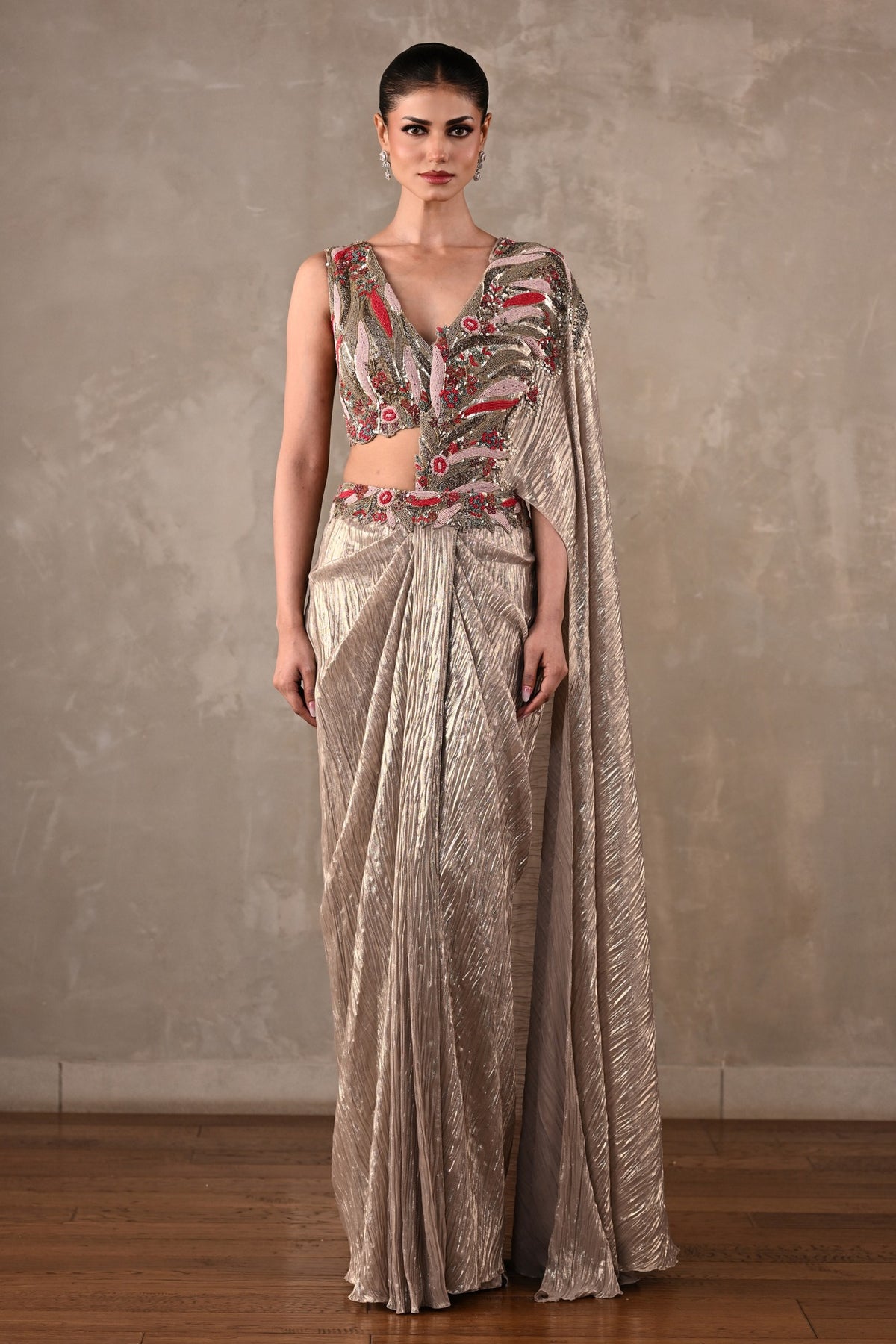 Embellished Draped Saree Ensemble